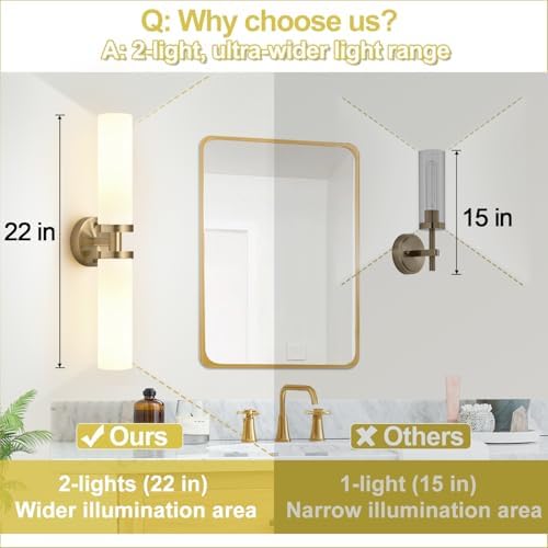 Indoi Wall Sconces Set of Two, Hardwired Brass Bathroom Sconces Wall Lighting with Milky White Glass, Modern Sconces Wall Decor Set of 2 Bathroom Light fixtures for Mirror Living Room Hallway Bedroom - Image 3