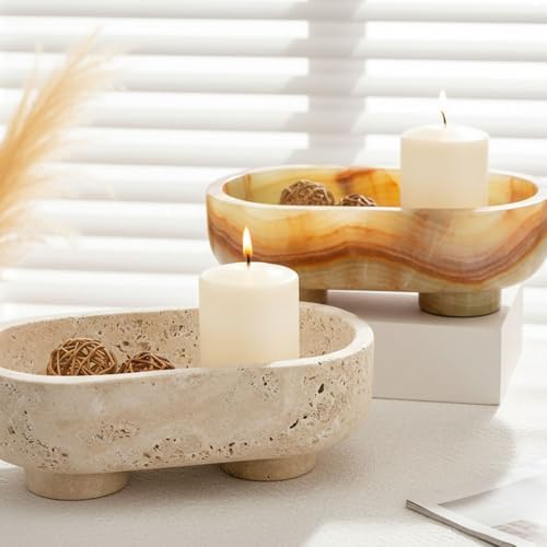 Radicaln Marble Oval Bowl with Stand 10" Decorative Bowl for Table Decor - Image 4