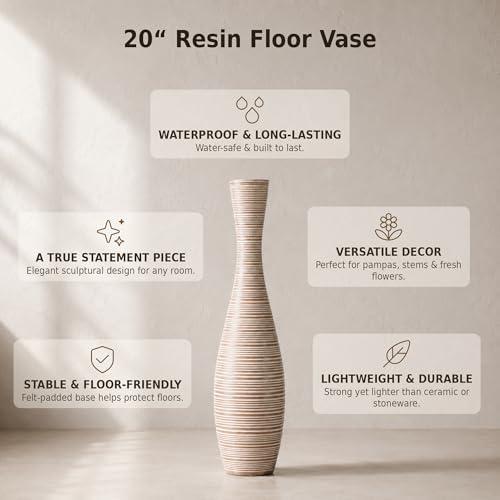 Leewadee Large Floor Vase 20 inches Polyresin for Pampas Grass, Dried Flowers - Image 3