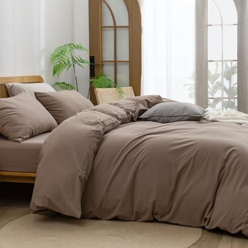 BESTOUCH Cotton Solid Duvet Cover Set Pine Bark Brown Alaska King - Image 3