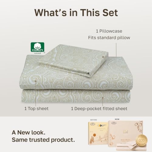 California Design Den 100% Cotton Sateen Twin Size Bed Sheets Set, 3 Pcs - Image 3