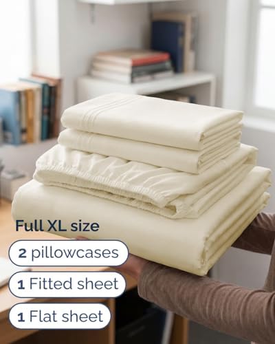 Full XL Sheets - 4 Piece Full XL Sheet Set - Cool & Breathable - Off White - Image 3