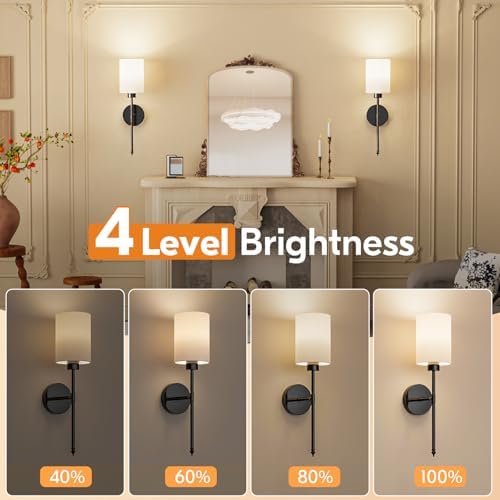 NIORSUN 20.67 inch Battery Operated Wall Sconce Set of 2, Black Rechargeable Wall Lights with 10400mAh Dimmable Bulbs and Remote, 9 Colors Wireless Wall Lamps for Bedroom Living Room Hallway - Image 3