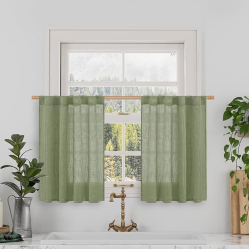 LAMIT Short Window Linen Curtains 36 Inch Length 2 Panels, 34x36 Inch by LAMIT