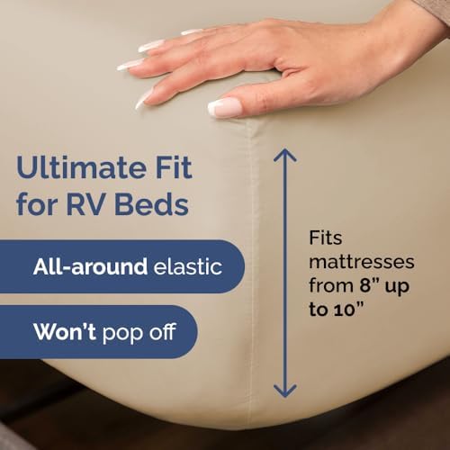 Short Queen Size 4 Piece Bed Sheet Set - RV Short Queen Sheets - Cream - Image 3