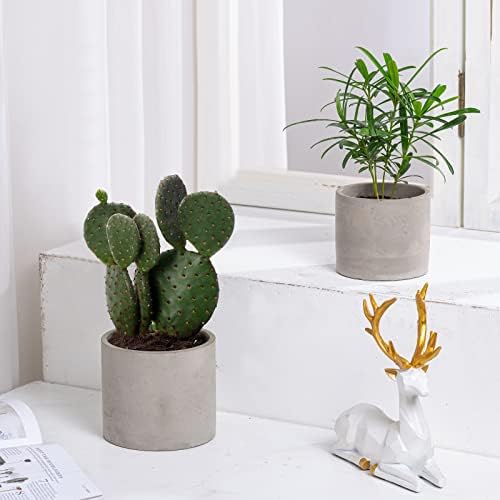 Ekirlin Planters for Indoor Plants, 3.5/4 Inch Plant Pots with Drainage Holes, Removable Rubber Stopper, Non-Slip Soft Pad - Grey Cement Concrete Planter for Most Indoor Outdoor Plants and Flowers - Image 4