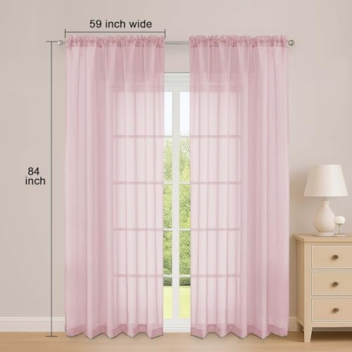 OWENIE Sheer Curtains 84 Inches Long 2 Panels Set, Sheer Blush Curtains for Living Room Bedroom 59 Inch Extra Wide, Modern Voile Filmy Rod Pocket Drapes, 2 Pcs, Each 59 W x 84L, Blush - Image 2
