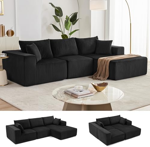 Weture 108" Boneless Couch with Chaise, Modular Sofa with Deep Seat, Black by Weture