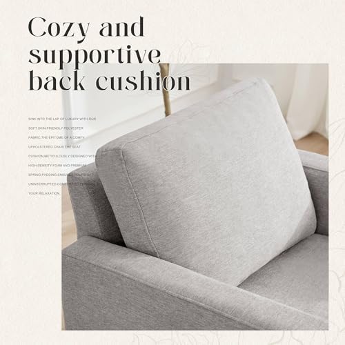 Weture Mid-Century Accent Chair,Modern Linen Fabric Armchair for Living Room,Comfy Upholstered Reading Accent Chairs for Bedroom,Single Sofa Chair with Wood Legs (Light Grey, 2 Pack) - Image 5