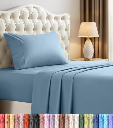 Twin Sheets Set, 3 Pieces 16" Deep Pocket Hotel Luxury Sheets, Dutch Blue by UTOPIABEDDING
