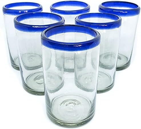 Cobalt Blue Rim 120 oz Pitcher and 6 Drinking Glasses set, Recycled Glass, Lead-free, Toxin-Free (Pitcher & Glasses) - Image 4