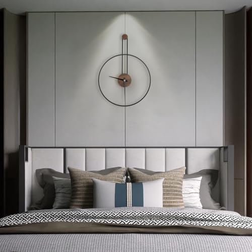 DRELIFAM Modern Wall Clock Large Wall Clocks with Walnut Dial Silent Non-Ticking for Living Room Home Decor Bedroom Kitchen Office 17.8''× 24.4'' (Black, Medium) - Image 3
