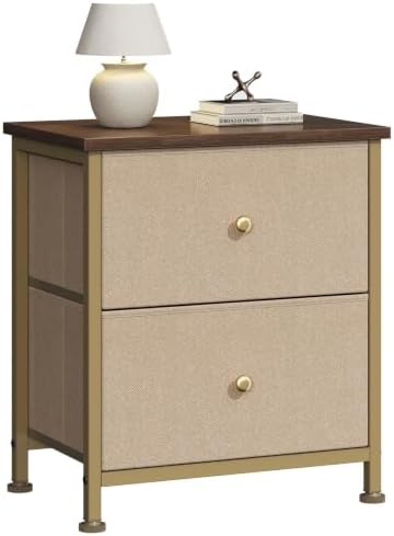 DUMOS Nightstand, Bedside Table for Bedroom, 2 Drawers Fabric Storage Chest by DumosLifestyle