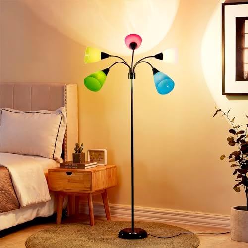 Medusa Modern Decor Floor Lamp, 5 Head Adjustable Gooseneck Lamps for Reading, Colorful Multiple Tall Standing Lamps for Living Room Bedroom Office Kids Classroom, Black, Bulbs Included - Image 6
