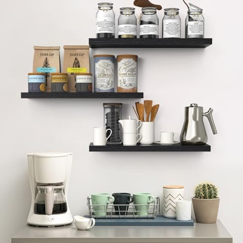 BAYKA Floating Shelves for Wall, 22.5 inches Wall Mounted Rustic Wood Shelves for Bathroom, Bedroom, Living Room, Floating Shelves for Books/Storage/Decor (Black,Set of 3) - Image 4