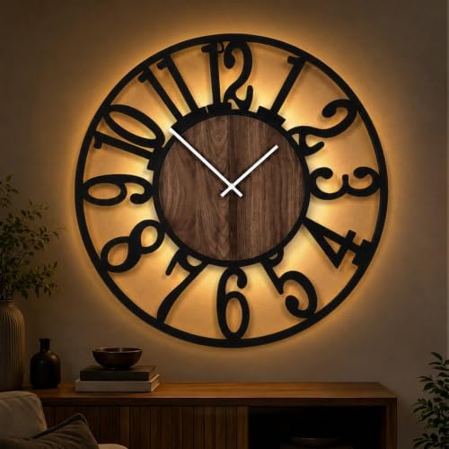 32" Silent Large Wall Clock – Glow Night Light, Battery Operated by Casaformia