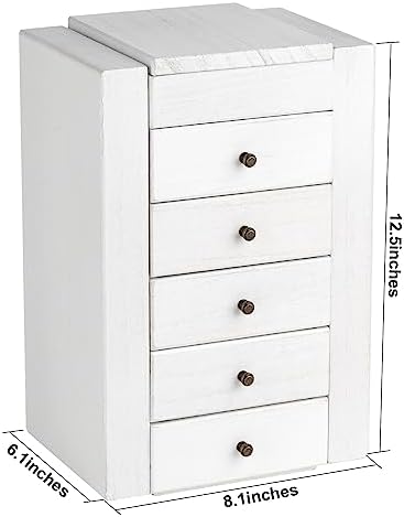 Meangood Jewelry Box Wood for Women, 6-Layer Large Organizer Box with Mirror & 5 Drawers for Rings, Earrings, Necklaces, Vintage Style, White - Image 6