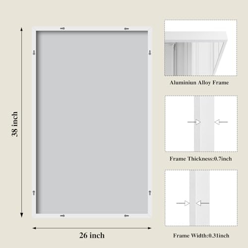 Koonmi White Rectangle Wall Mirror, 26x38 Inch Bathroom Mirror, Aluminum Frame Vanity Mirror for Entryway, Living Room, Bedroom Bathroom, Hangs Horizontally or Vertically - Image 2