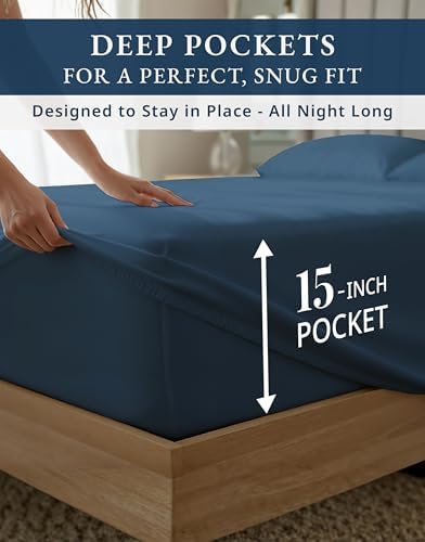 LANE LINEN Half Split King Sheets Sets for Adjustable Bed - Estate Blue - Image 6