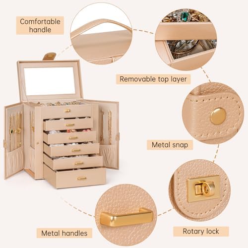 AKOZLIN 6-Tier Jewelry Box Organizer 5 Drawers Storage Medium Champagne - Image 5