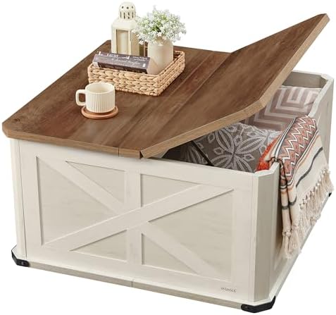 VASAGLE Farmhouse Coffee Table with Storage, Flip-Top Lids by Unknown