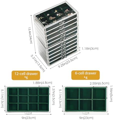 ProCase Earring Holder Organizer Jewelry Box with 10 Drawers, Emerald - Image 4