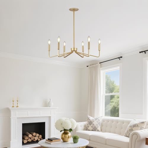 26 Inch 6-Light Gold Farmhouse Candle Chandelier for Dining Room - Image 2
