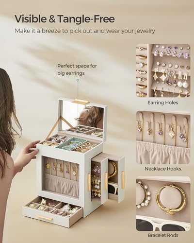 SONGMICS 5-Layer Jewelry Box with Glass Window, 3 Side Drawers - Image 5
