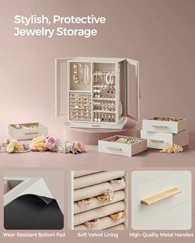SONGMICS Jewelry Box Organizer, 360° Rotating, 5 Drawers, Cloud White - Image 5