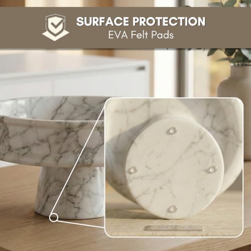 Marble Pedestal Bowl for Kitchen Counter, 10" Handcrafted Natural Stone Decorative Fruit Bowl, Catch-All Key Dish, Dining Table Centerpiece, Pedestal Bowl, & Housewarming Gift (White Marble) - Image 5