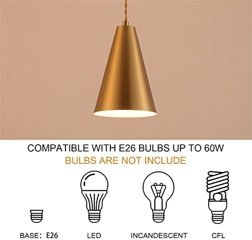 Gold Pendant Lights Kitchen Island,Dining Room Light Fixtures Over Table 3 Pack with Brushed Brass Cone Metal Shade, Modern Farmhouse Mini Chandeliers,Adjustable Cord Hanging Lighting for Bar,Sink - Image 6