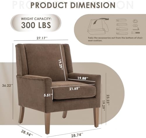 COLAMY Modern Wingback Living Room Chair, Upholstered Fabric Accent Armchair, Single Sofa Chair with Lounge Seat and Wood Legs for Bedroom/Office/Reading Spaces, Brown - Image 2