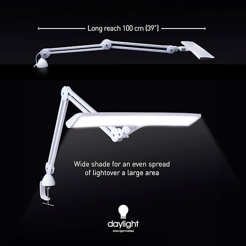 Daylight Company Lumi Task Lamp,+95 CRI, 4000 Lux,Craft Light, Super Bright Desk Lamp, Touch Dimmable, 2 Brightness Levels, Ideal Table Light, Drawing Lamps - Metal - 15 W - Image 3