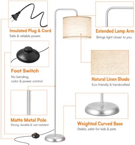 TJOY Floor Lamp, ‌Silver‌ Standing Floor Lamp for LivingRoom with 3CCT Bulb - Image 4