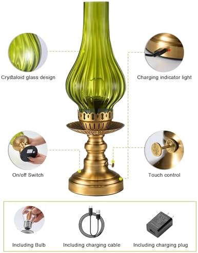 UMEXUS Vintage Rechargeable Cordless Table Lamp Battery Operated, Green - Image 6