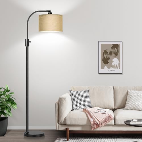 Nintiue Upgraded Modern Arc Dimmable Tall Standing Floor Lamp with Champagne Shade, 1200 Lumens LED Bulb Included, for Living & Reading Room, Bedroom, Office & Nursery, Black - Image 6
