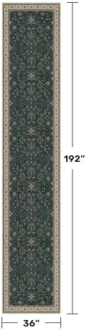 Hazo Haus Washable Dark Green Hallway Runner Rug 16 ft Long - 3x16 Modern Vintage Boho Long Wide Runner Rugs for Kitchen, Non-Slip Stain Resistant Low Pile Throw Rug Indoor Door Mat - Image 2
