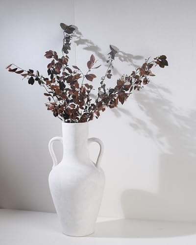 20.5in Tall Ceramic Floor Vase with Vintage Handles, White - Image 3