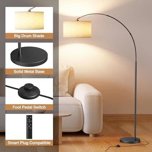A Modern Floor lamp with Remote Control, Featuring a Large Drum-Shaped Shade, Ideal for use as a freestanding Corner lamp in Living Rooms, bedrooms, and Dining Areas (Classic) - Image 4