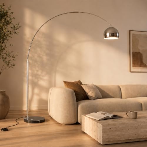 78" Modern Arc Floor Lamp, Arc Chrome Floor Lamp with Marble Base - Image 5