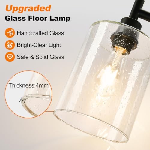【Upgraded】 Dimmable Floor Lamp for Living Room with Seeded Glass Lampshade, Black Modern Glass Floor Lamp with 900LM LED Bulb Included, Arc Standing Tall Lamp for Bedroom, Office, Reading Room, Corner - Image 5
