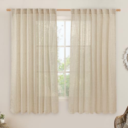 LAMIT Linen Curtains 63 Inch for Bedroom Light Filtering Panels 60 x 63 Inch by LAMIT