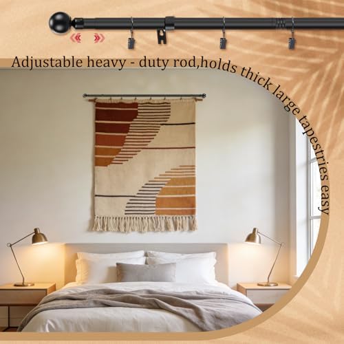 Marsui Quilt Hanger for Wall Display, Round Cap Tapestry Rod 32"-79", Black - Image 5