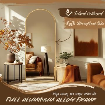 Antok 58" x21” Arched Full Length Mirror with Stand, Floor Mirror, Gold - Image 5