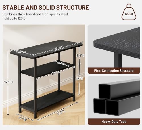 SLEEPING LAMB Side Table for Living Room, 3-Tier End Table for Small Space with Wide Storage Tabletop, Classic Black Narrow Nightstand for Bedroom, Sofa Couch - Image 3