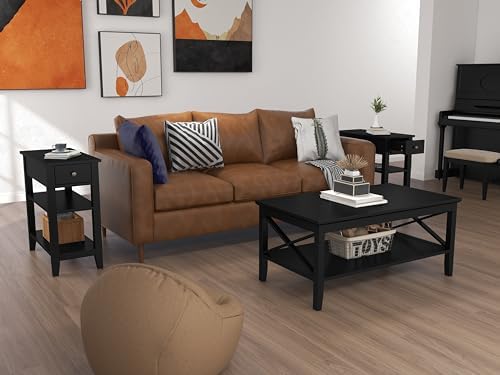 ChooChoo Side Table Living Room Set of 2 with Drawer and Shelf - Image 6