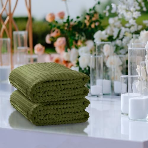 Buryeah 6 Pcs Flannel Blankets Bulk,Fall Outdoor Wedding, Army Green - Image 5