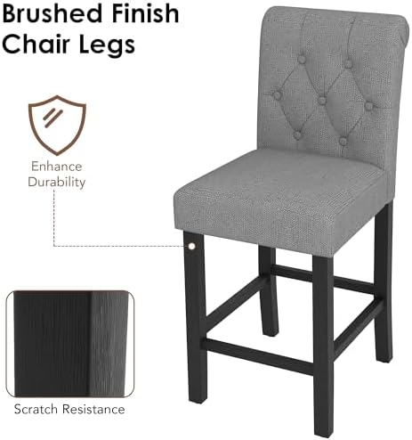 LSSBOUGHT 24 Inches Upholstered Counter Height Bar Stools Kitchen Island Chairs Padded Barstools with Button-Tufted Back and Solid Wood Legs Set of 2（Gray） - Image 6