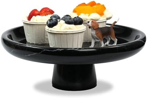 Marble Fruit Bowl for Kitchen - 9.9" Black Decorative Stone Pedestal Bowls for Home Decor, Footed Fruits Holder For Dining Table Counter Organization - Image 2