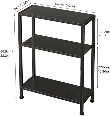 3-Tier Side Table, Small EndTable, Sofa SideTable for Narrow Spaces, Slim EndTable, NightstandTable, Skinny Bedside Table, for Living Room, Bedroom, Office, Black - Image 3